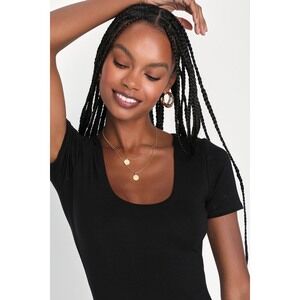 Lulus Basically Effortless Black Short Sleeve Scoop Neck Top - Size M
